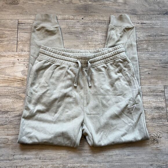 Gymshark CREST Joggers Men’s Small Beige with Logo Slim Fit White Athletic Gym - Picture 1 of 10